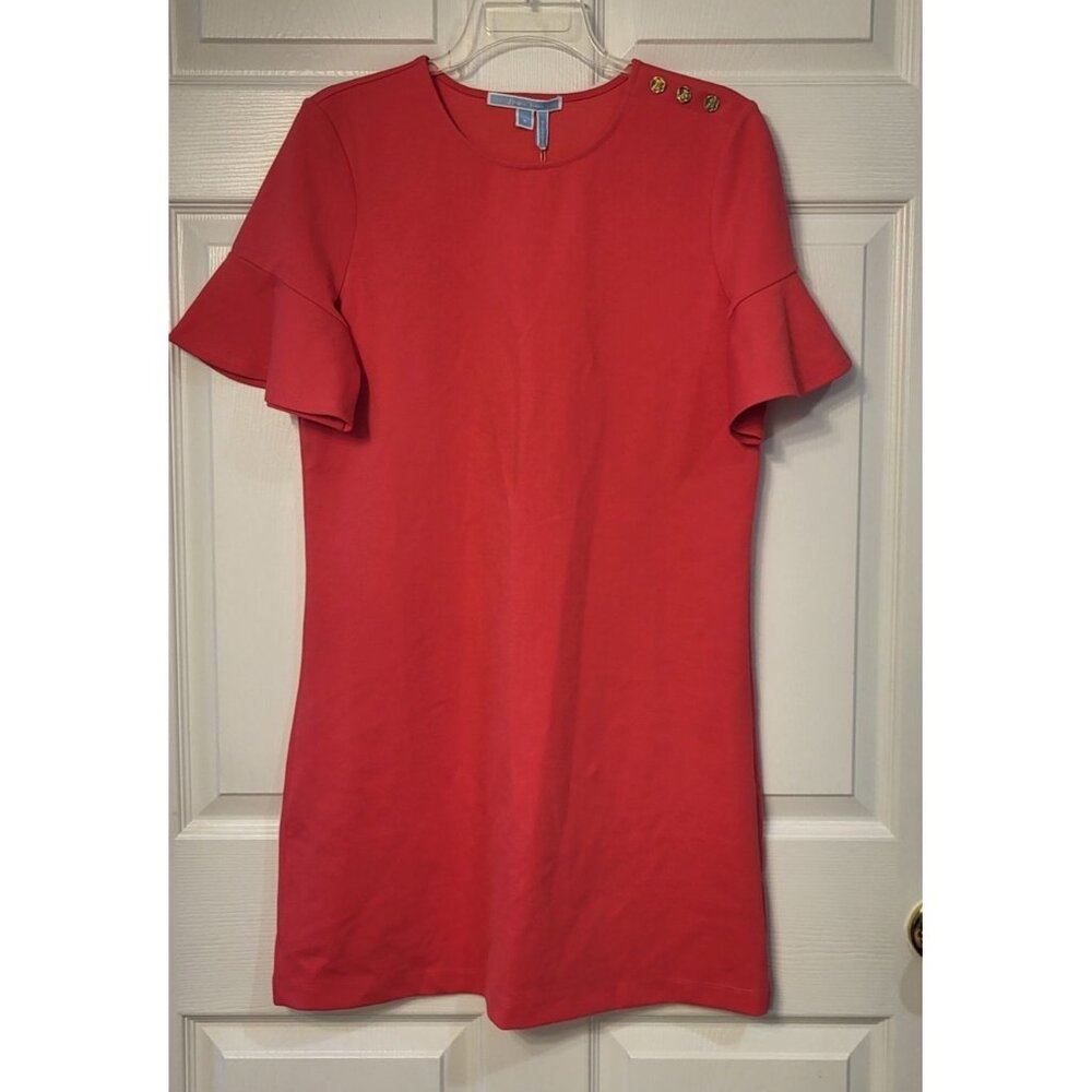 Draper James Bell Sleeve Shift Dress Lipstick Red Size S Gold Buttons Round Neck